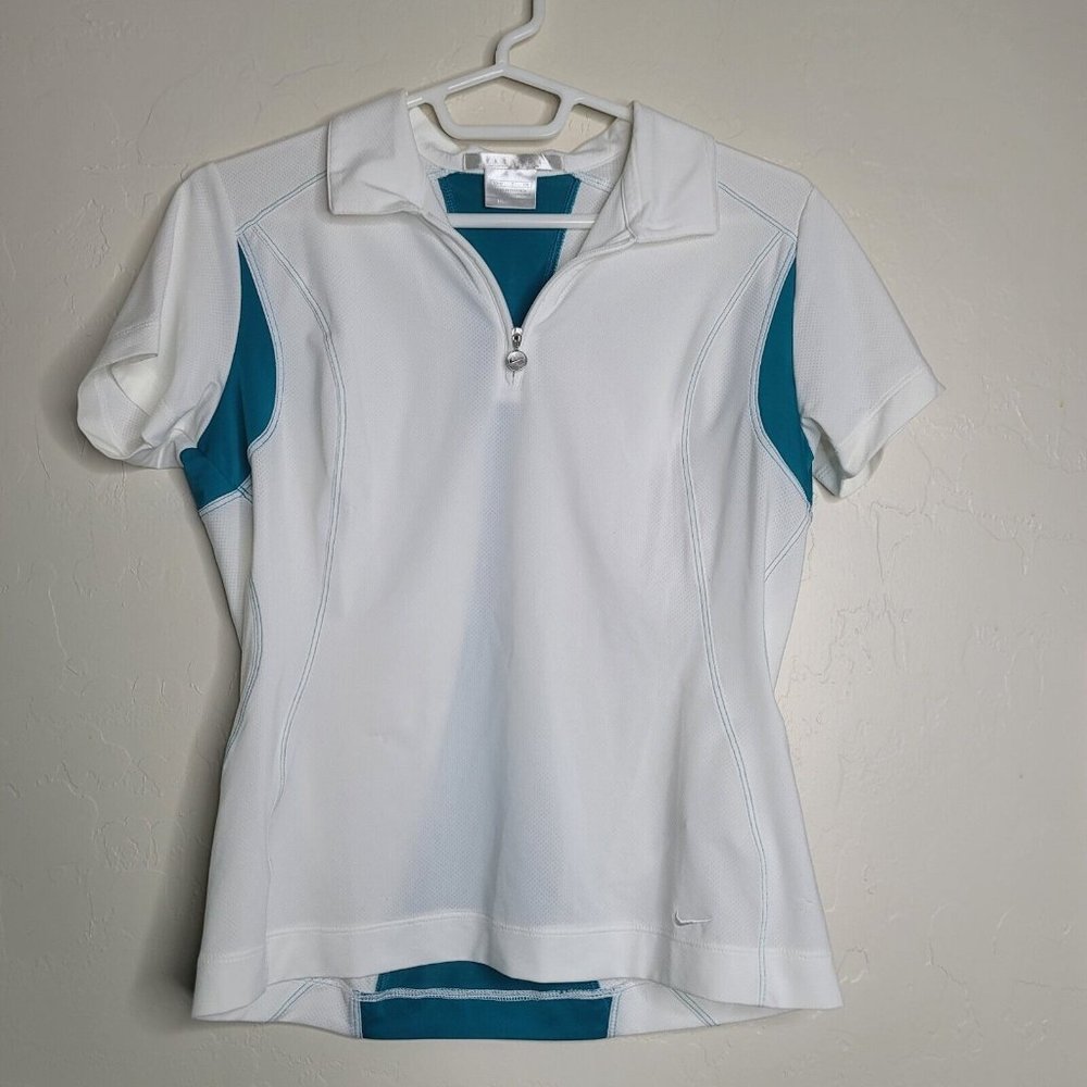 Nike Fit DryGolf Shirt Womens Small White Teal